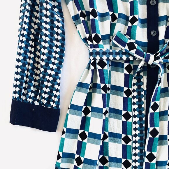 Anthropologie Maeve mini shirt dress Womens 6 geometric blue white preppy spring - Picture 8 of 11